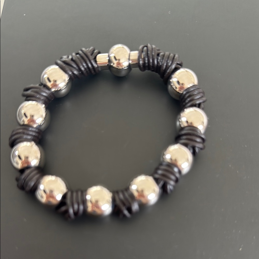 Steel by Design Polished Bead Leather Knot Bracelet - Brown, Small (NWT)